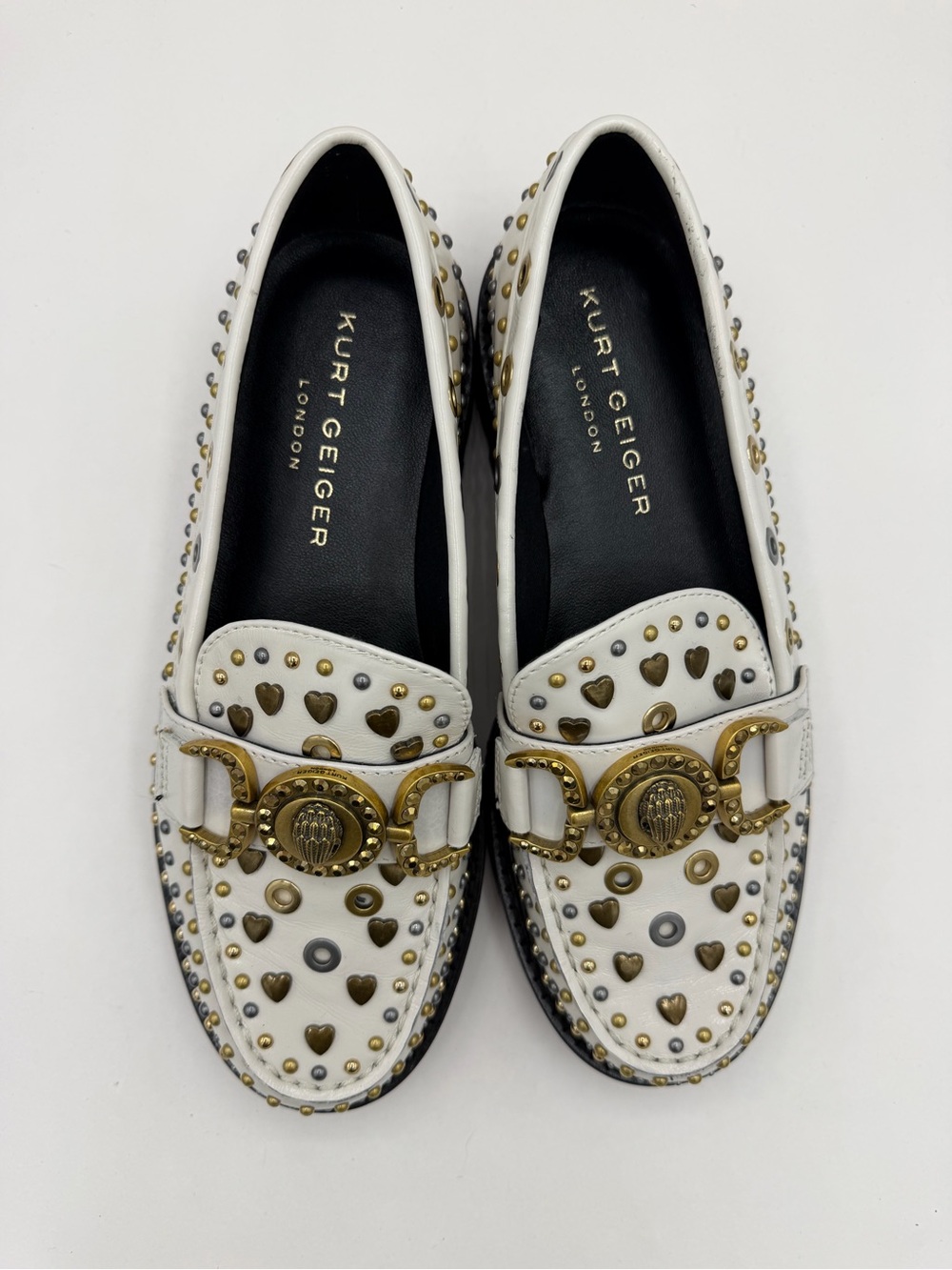 Kurt Geiger White Mansion Stud Leather Loafers Women’s 7 - Picture 3 of 5